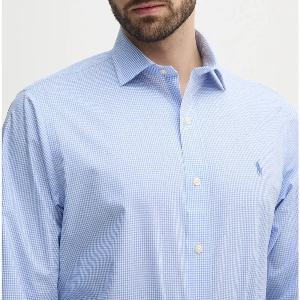 Polo Ralph Lauren blue cotton check shirt button down w/ logo Large A005922